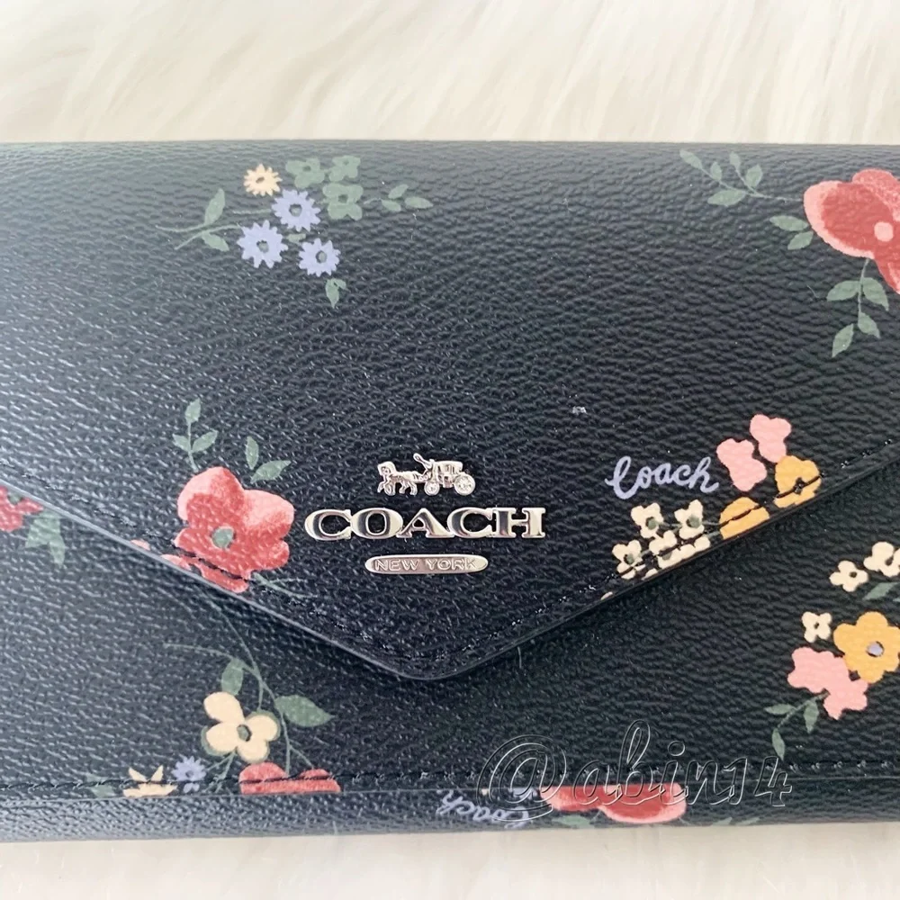 NWT Coach Slim Envelope Canvas Leather Floral Wallet - Picture 3 of 8